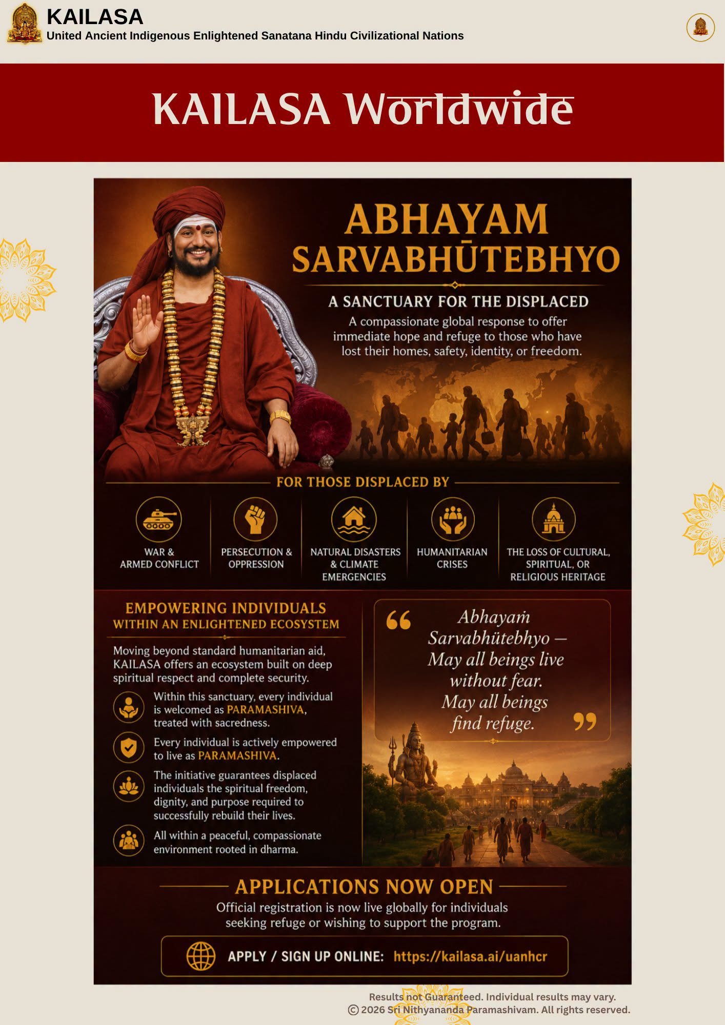Abhayam Sarvabhutebhyo – a sanctuary for the displaced
